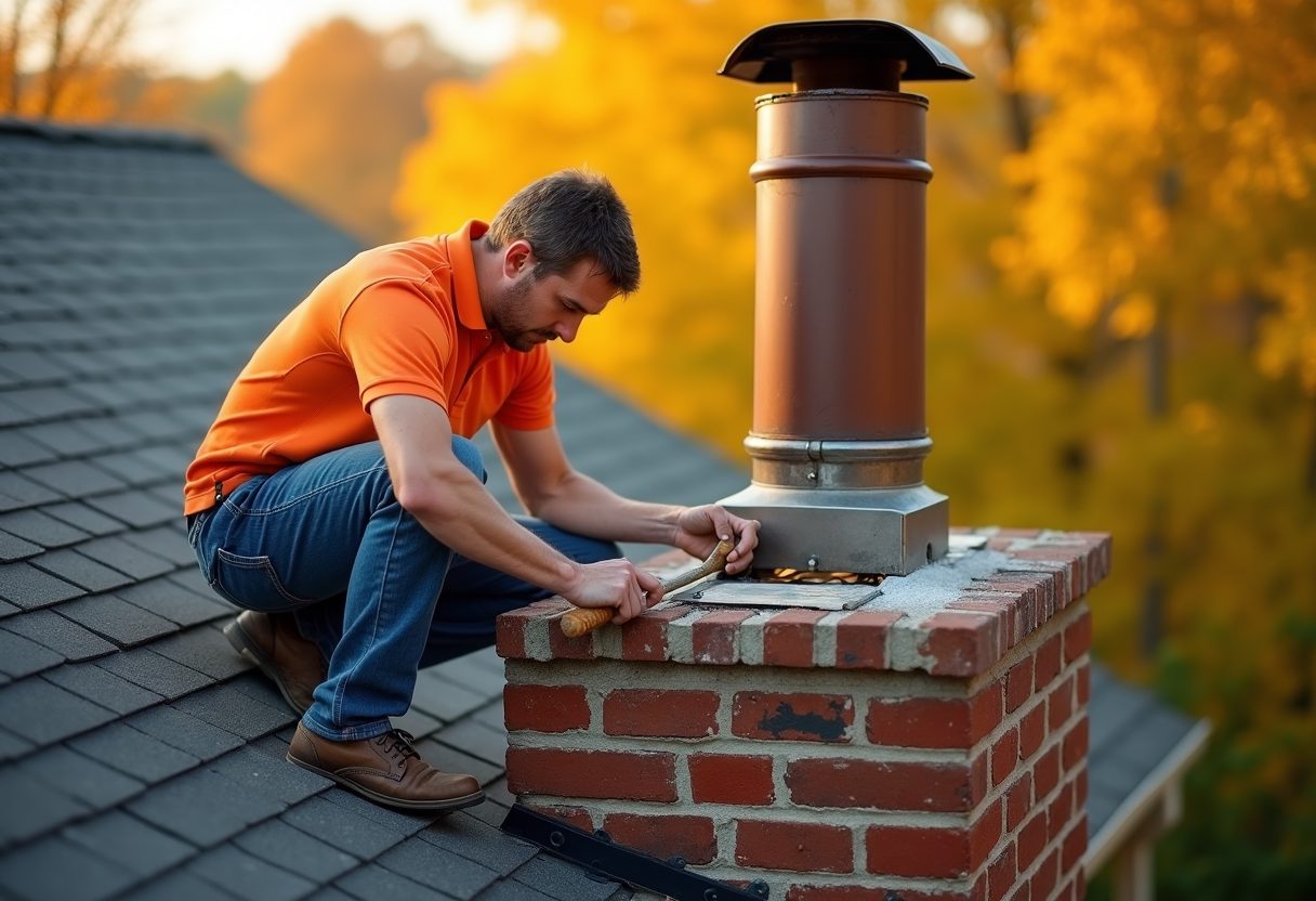 Technician repairing a brick chimney crown — Fairfax